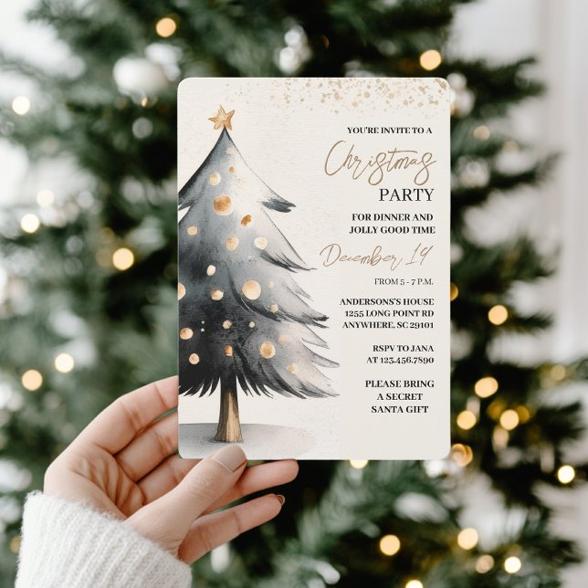 Invitación Elegant Black & Gold Watercolor Christmas (Subido por el creador)