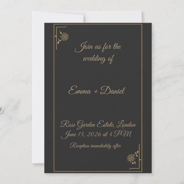 Invitación Elegant Black & Gold Wedding Invitation (Anverso)
