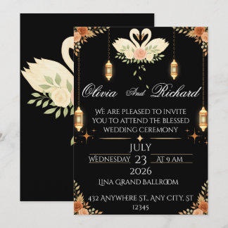 Invitación Elegant Black & Gold Wedding Invitation Template