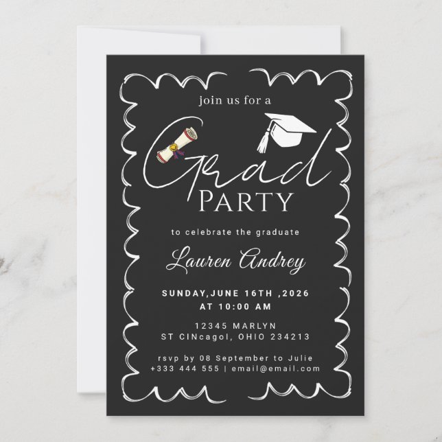 Invitación Elegant Black Graduation Party Invitation (Anverso)