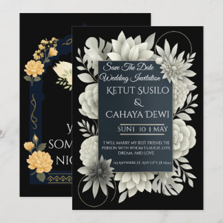Invitación Elegant Black & Ivory Floral Wedding Invitation 