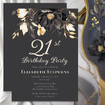 Invitación Elegant Black Magnolia Floral 21st Birthday Party<br><div class="desc">Celebrate a meaningful milestone with timeless elegance. This sophisticated birthday invitation features dramatic magnolia florals set against a rich charcoal background, paired with soft buttercream typography for a refined and polished look. The classic botanical design and balanced layout create a beautiful invitation perfect for elegant birthday dinners, family gatherings, and...</div>