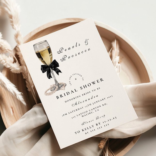 Invitación Elegant Black Pearl Champagne Bridal Shower (Subido por el creador)