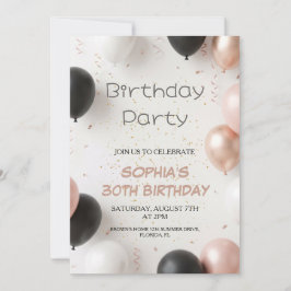 Invitación Elegant Black Pink Balloon Party