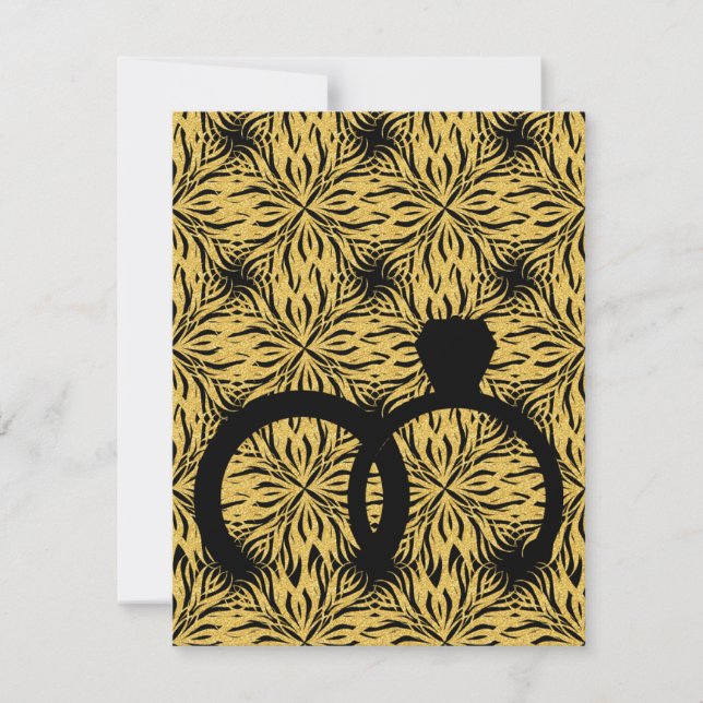 Invitación elegant black ring gold star flower (Anverso)