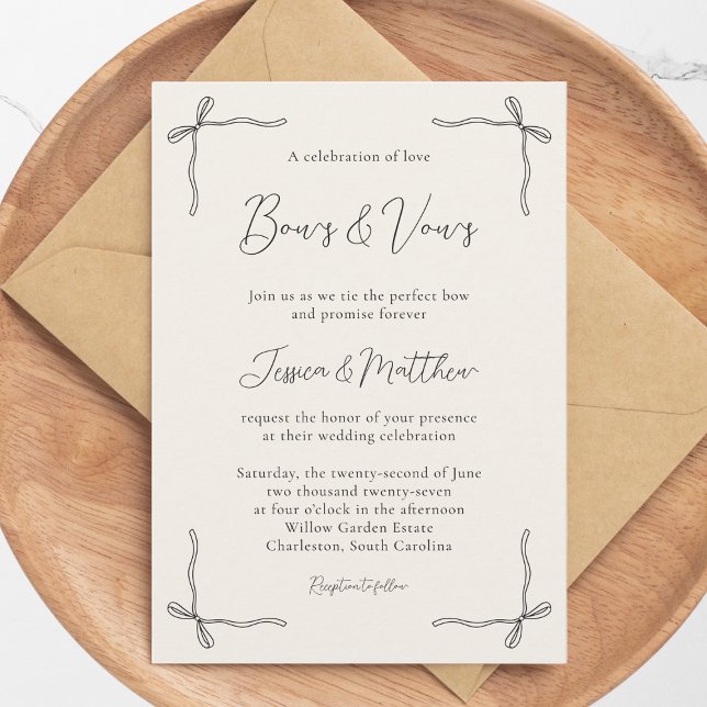 Invitación Elegant Black Script Simple Coquette Bow Wedding I (Elegant Black Script Simple Coquette Bow Wedding I Invitation)