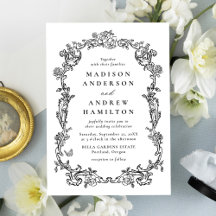 Elegant Black Victorian Floral Frame Wedding