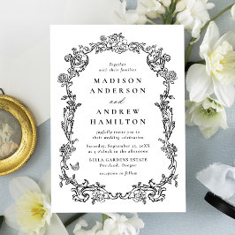 Invitación Elegant Black Victorian Floral Frame Wedding