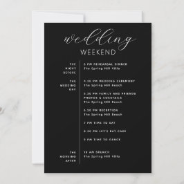 Invitación Elegant Black Wedding Weekend Timeline & Welcome
