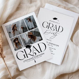 Invitación Elegant Black & White 4 Photo Graduation Party