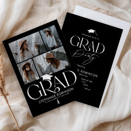 Invitación Elegant Black & White 4 Photo Graduation Party