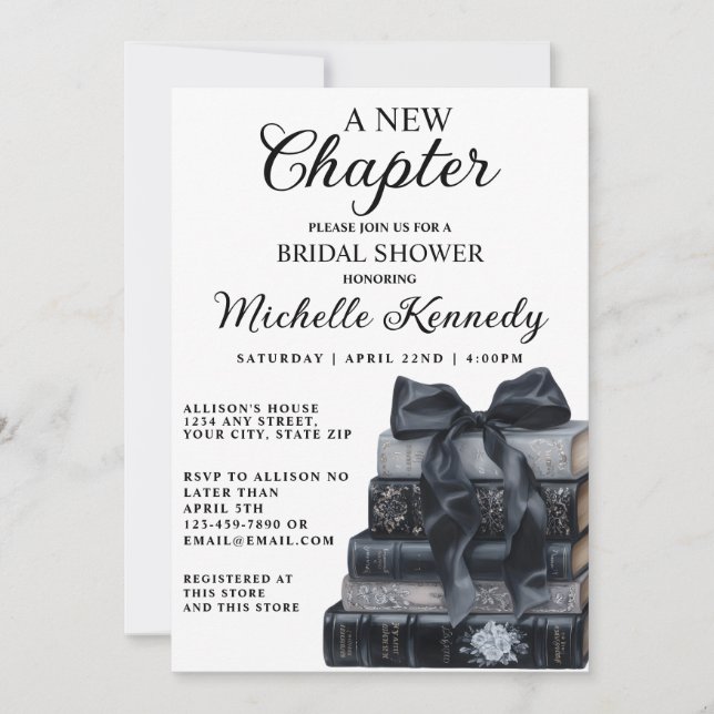 Invitación Elegant Black & White A New Chapter Bridal Shower  (Anverso)