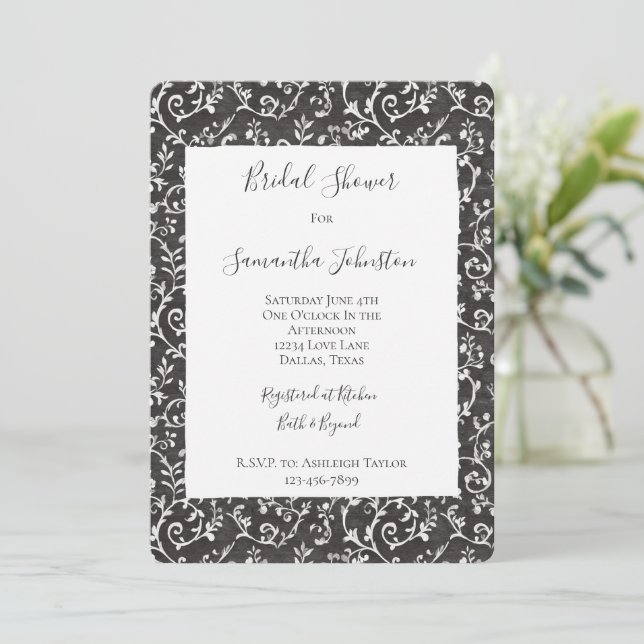 Invitación Elegant Black White Abstract Bridal Shower (Anverso de pie)