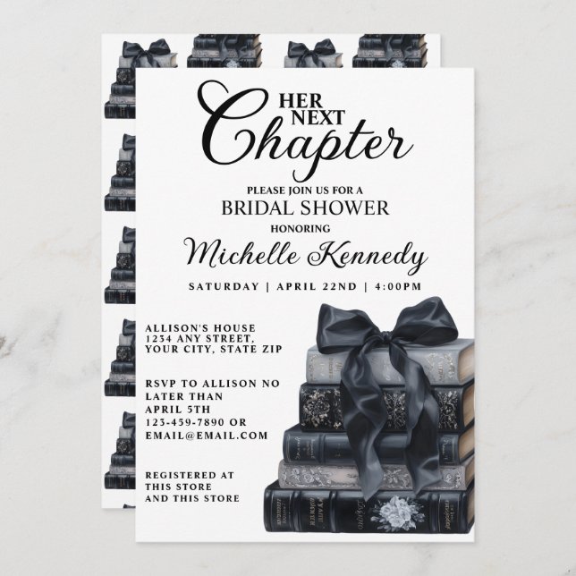 Invitación Elegant Black & White Book Themed Bridal Shower  (Anverso / Reverso)