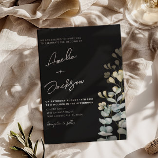 Invitación Elegant Black & White Botancial Wedding