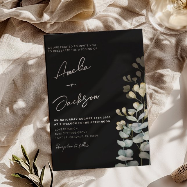 Invitación Elegant Black & White Botancial Wedding  (Subido por el creador)