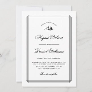 Invitación Elegant black, white branch and border wedding
