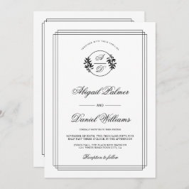 Invitación Elegant black, white branch and QR code wedding