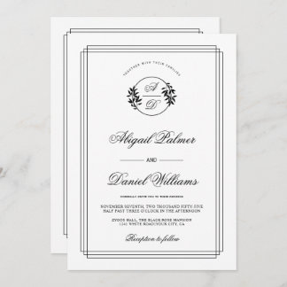 Invitación Elegant black, white branch and QR code wedding