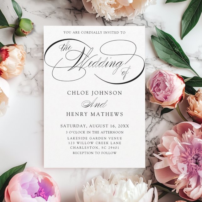 Invitación Elegant Black & White Classic Calligraphy Wedding (Subido por el creador)