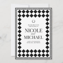 Invitación Elegant Black &White Diamond Pattern Wedding