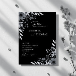 Invitación Elegant Black & White Floral Hand-Drawn Wedding
