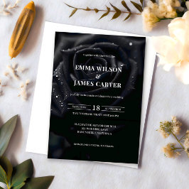Invitación Elegant Black & White Floral Midnight Rose Wedding