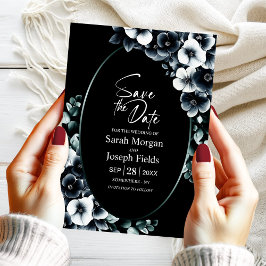 Invitación Elegant Black White Floral Save the Date