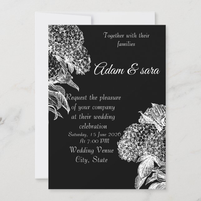 Invitación Elegant Black & White Floral Wedding Invitation (Anverso)