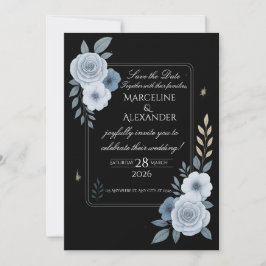 Invitación Elegant Black & White Floral Wedding Invitation