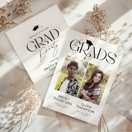 Invitación Elegant Black & White Joint Graduation Party Photo