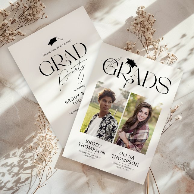 Invitación Elegant Black & White Joint Graduation Party Photo (Subido por el creador)