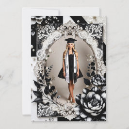 Invitación Elegant Black White Photo Graduation Announcement