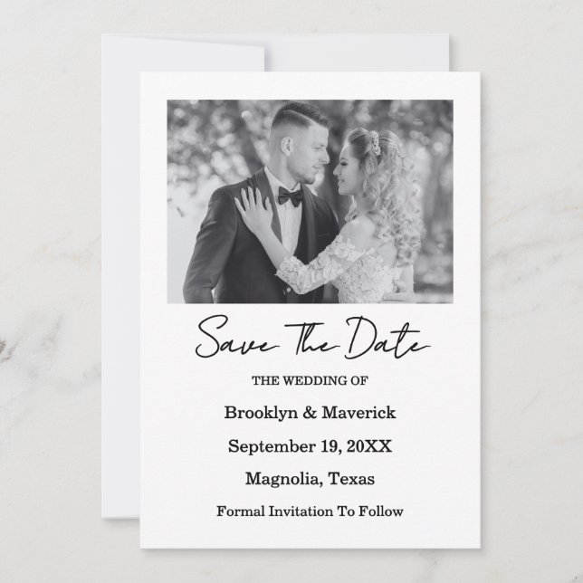 Invitación Elegant Black & White Save The Date Photo Card (Anverso)