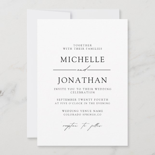 Invitación Elegant Black White Script Wedding | All In One  (Anverso)