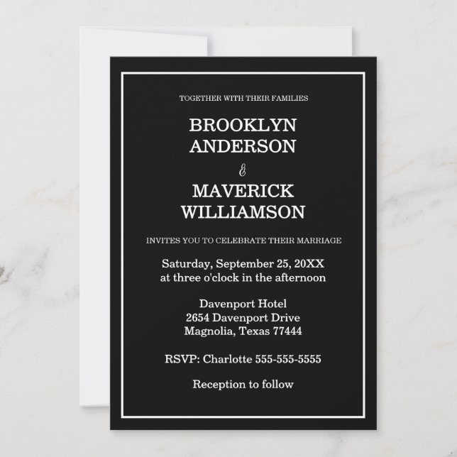 Invitación Elegant Black & White Wedding (Anverso)