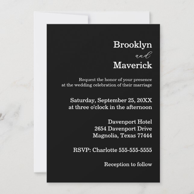 Invitación Elegant Black & White Wedding (Anverso)