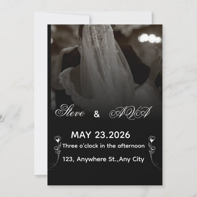 Invitación Elegant Black & White Wedding Invitation (Anverso)