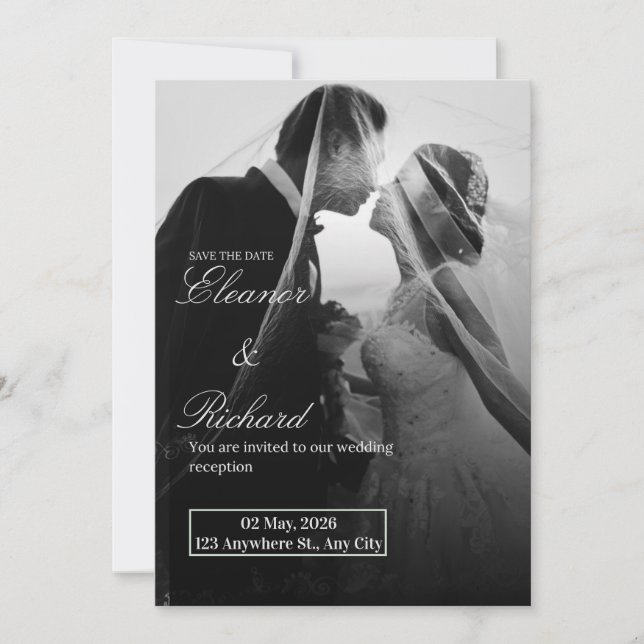 Invitación Elegant Black & White Wedding Invitation  (Anverso)