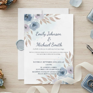 Invitación Elegant Blue and Lilac Watercolor Roses Wedding 