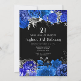 Invitación Elegant Blue and Silver Flowers Birthday Party