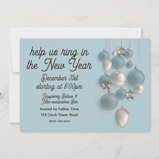 Invitación Elegant Blue and White Ornaments New Year's Eve