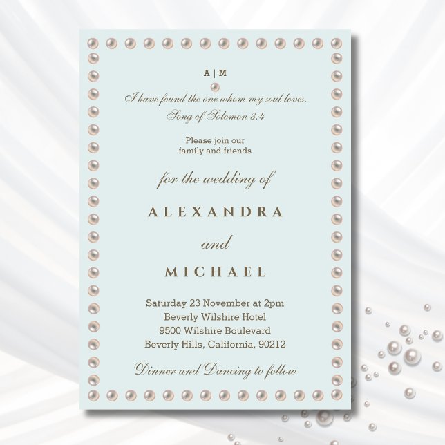 Invitación Elegant Blue Bible Verse Pearl Christian Wedding  (Subido por el creador)