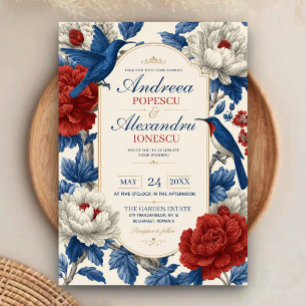 Invitación Elegant Blue Bird and Floral Vintage Botanical