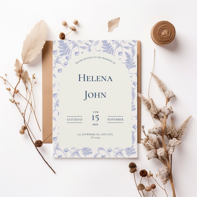 Invitación Elegant Blue Botanical Wedding Invitation (Subido por el creador)