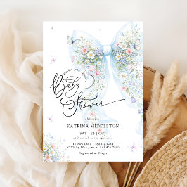 Invitación Elegant Blue Bow Bloom Butterfly Baby Shower