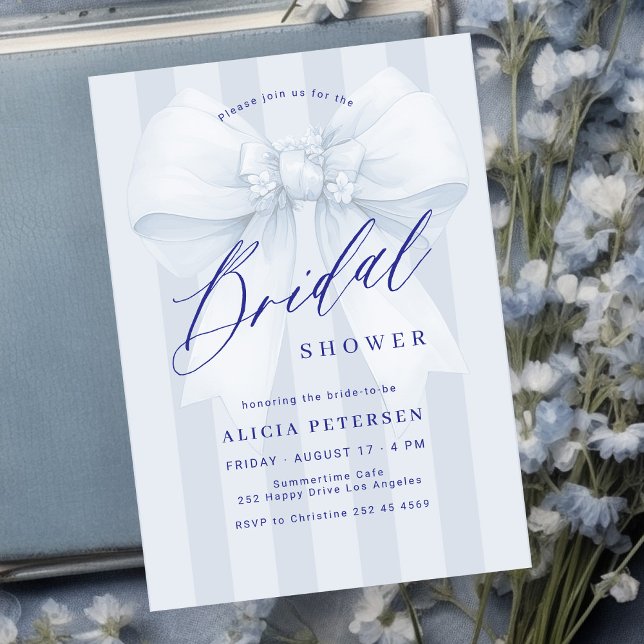 Invitación Elegant blue bow bridal shower (Subido por el creador)