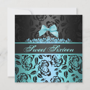 Invitación Elegant Blue Bow Sweet 16th Birthday Invitation