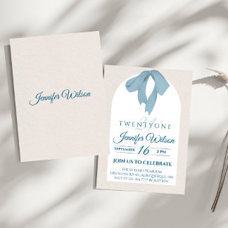 Invitación Elegant Blue Bow Twenty-One Birthday