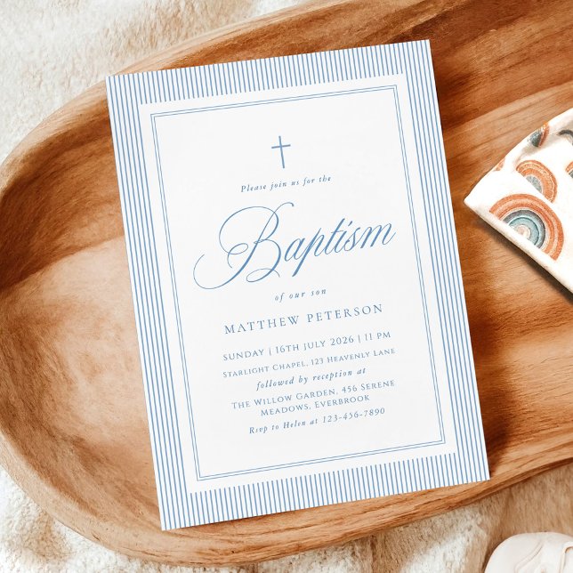 Invitación Elegant Blue Calligraphy Baptism (Subido por el creador)
